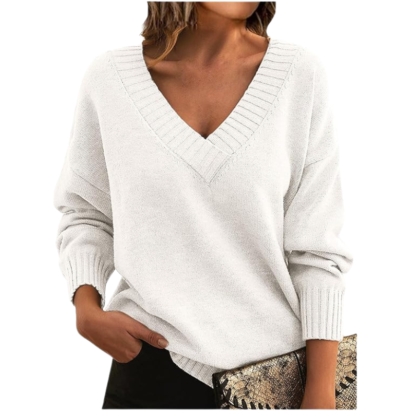 Damen Pullover V-Ausschnitt Strickpullover – Eleganter Alltags-Look für Herbst & Winter