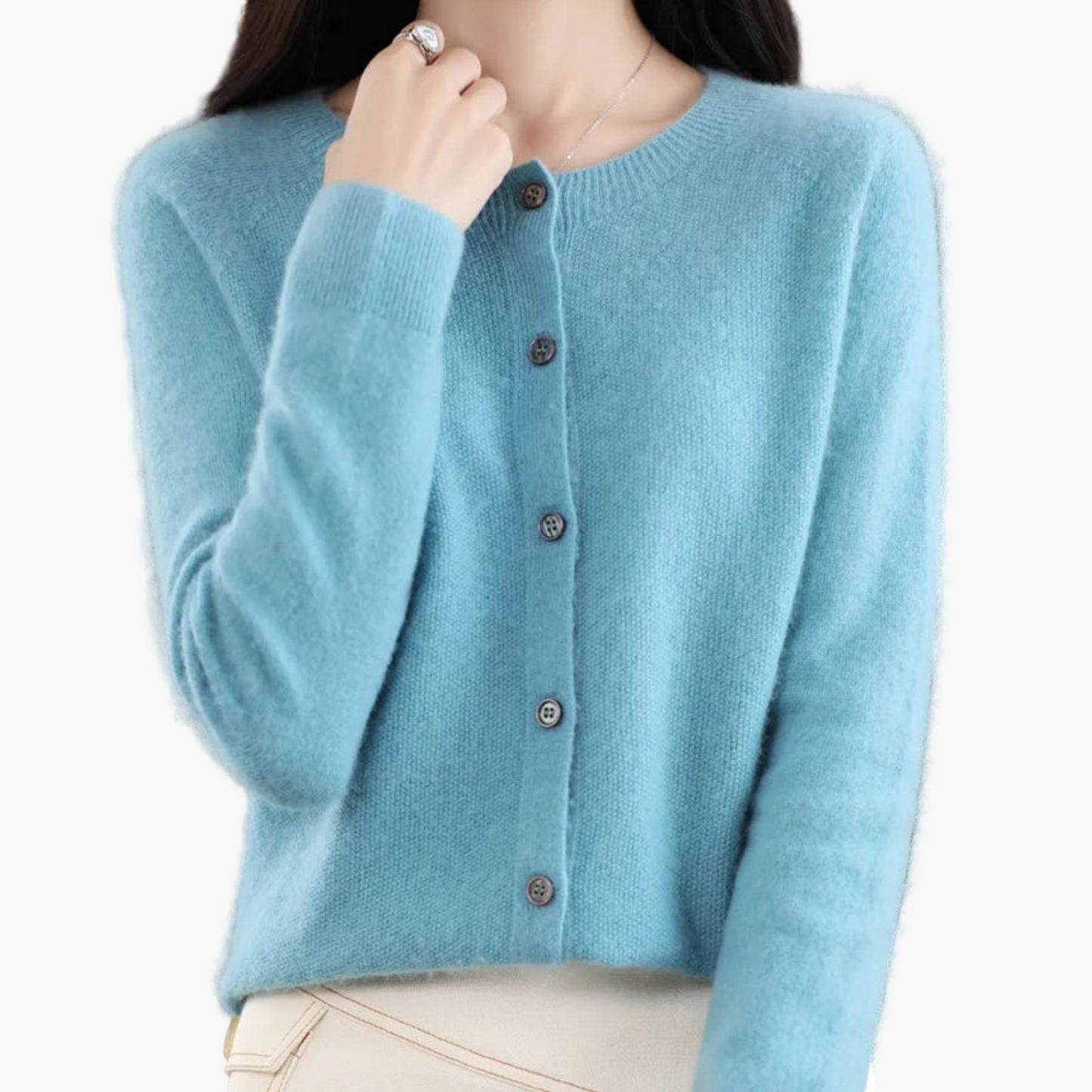 Damen Cardigan mit Rundhalsausschnitt – Klassischer Strickpullover für Alltag und Büro