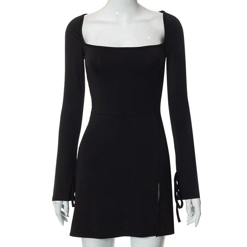 Joy – Langärmliges Kleid mit quadratischem Ausschnitt und kurzem Rockdesign für Damen