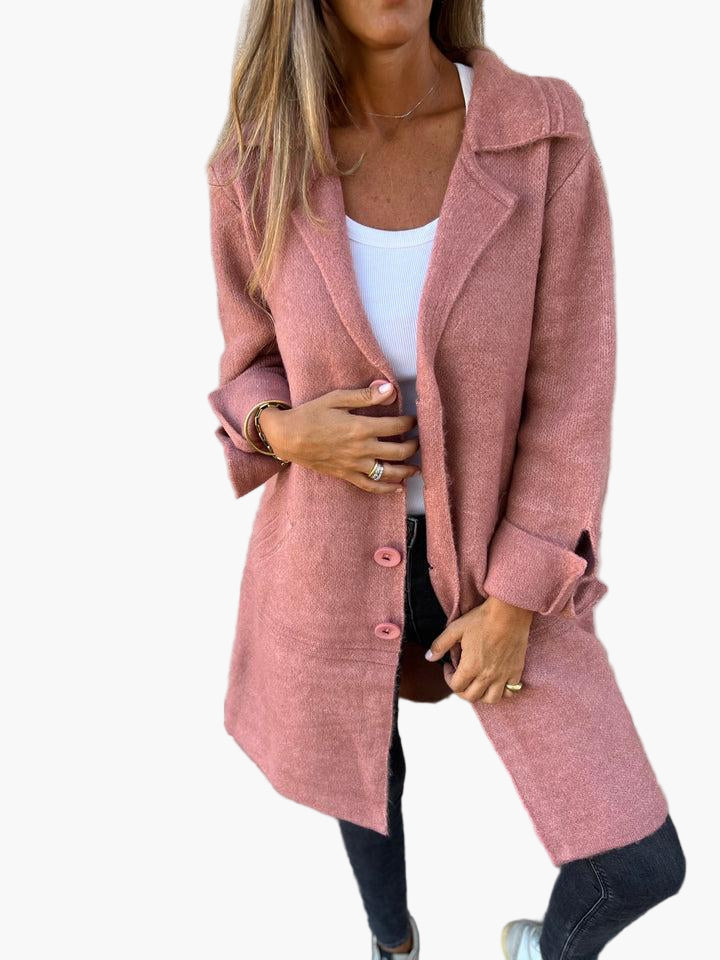 Damen Langer Casual Mantel mit Aufschlägen – Stilvoller Übergangslook für Alltag & Events
