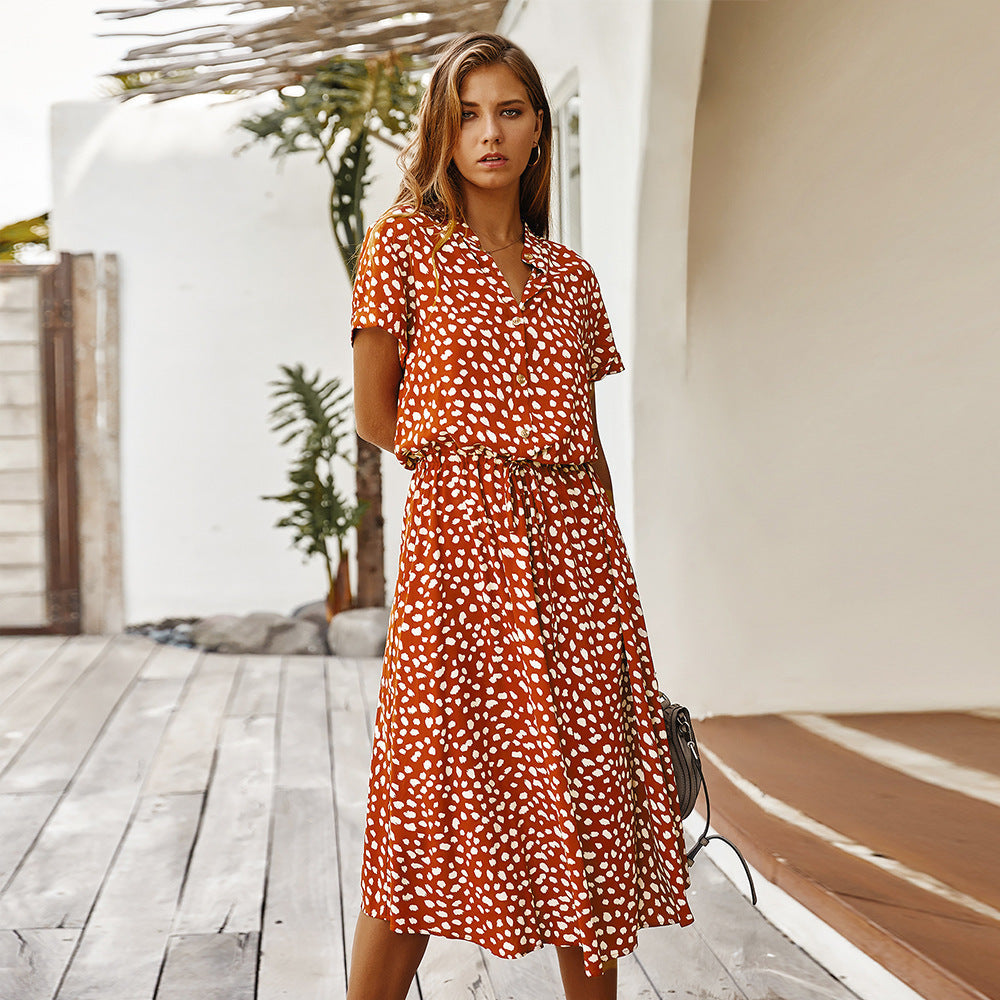 Damen Sommerkleid mit Punkten – Freizeit Midi-Kleid für Urlaub, Strand & Alltag