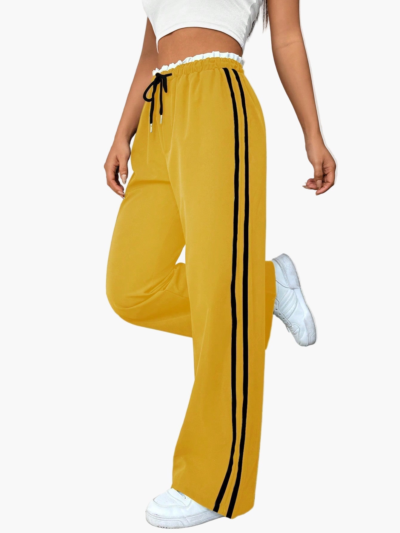 Damen Sportliche Wide-Leg Jogginghose mit Doppelstreifen – Bequeme Streetwear Freizeithose