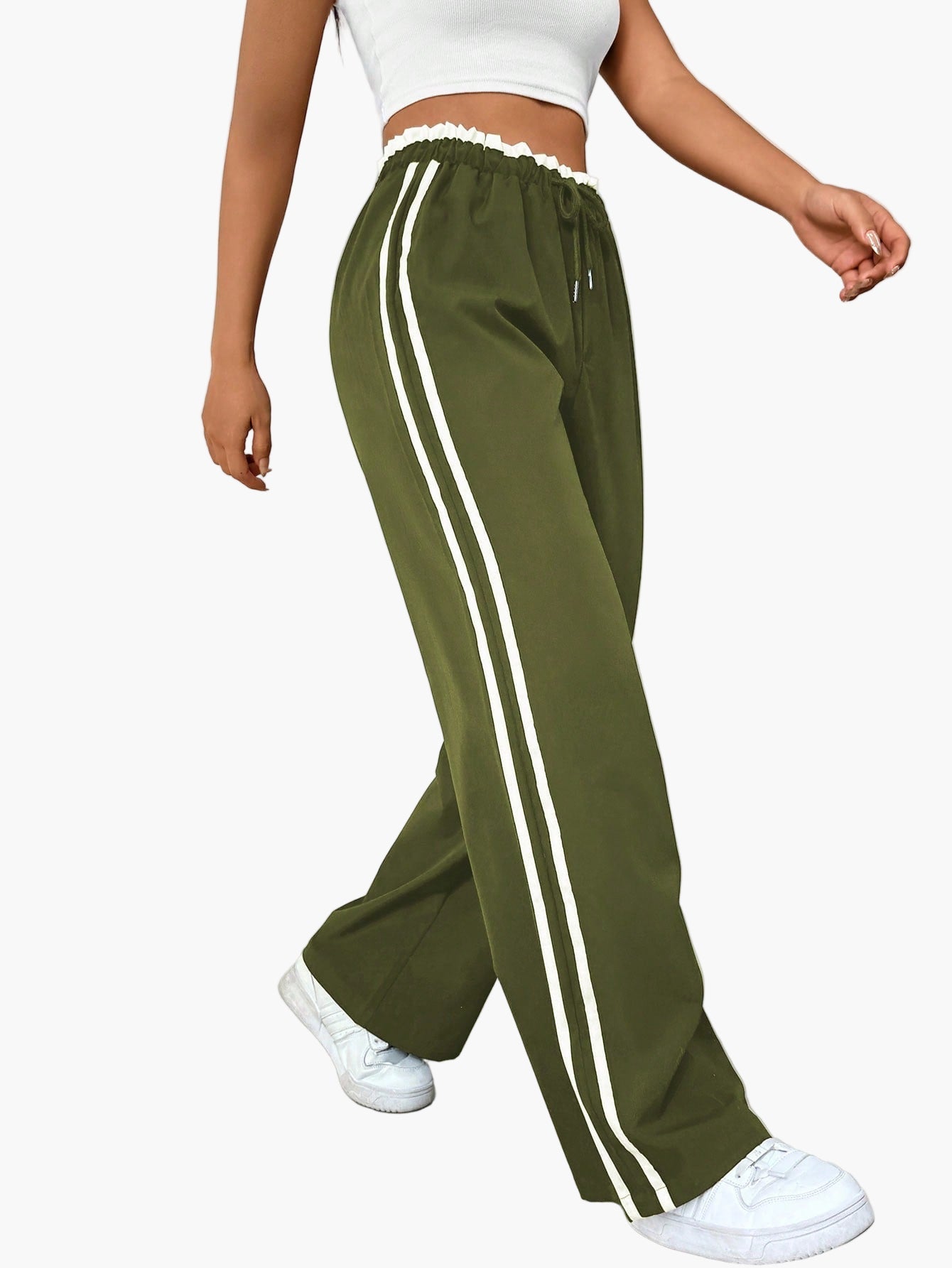 Damen Sportliche Wide-Leg Jogginghose mit Doppelstreifen – Bequeme Streetwear Freizeithose