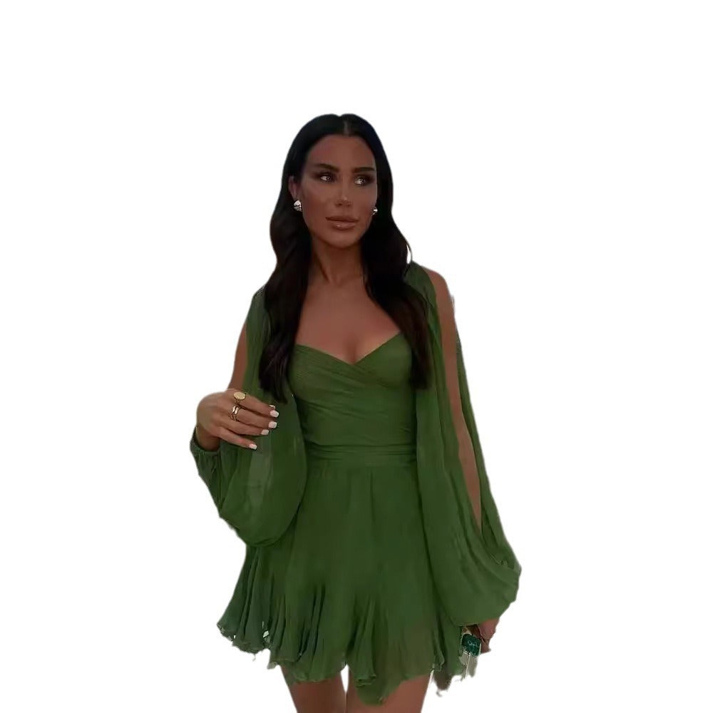 Wendy – Modisches Damenkleid mit Hohlen Laternenärmeln und Off-Shoulder V-Ausschnitt