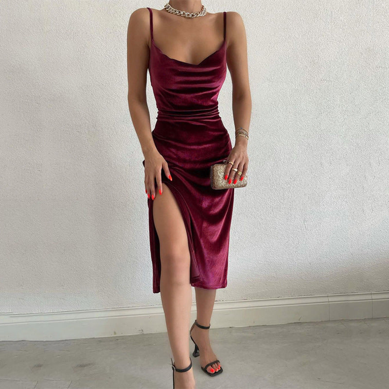 Pamela – Schickes Trägerkleid mit Spalt und ärmellos in soliden Farben