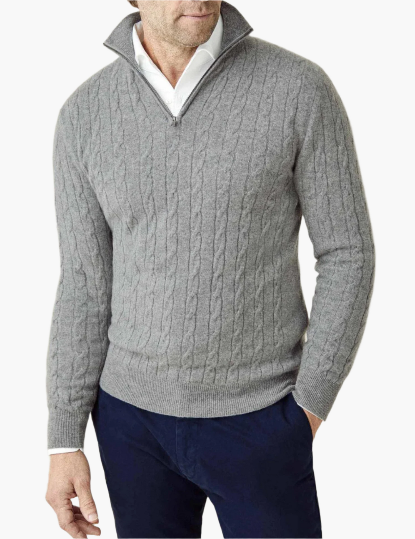 Herren Zopfmuster Pullover mit Reißverschluss – Klassischer Style für Business & Freizeit