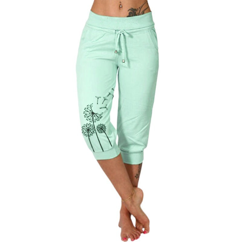Robyn – Modische Bedruckte Hohe Taille Spitzenbesatz Cropped Hose
