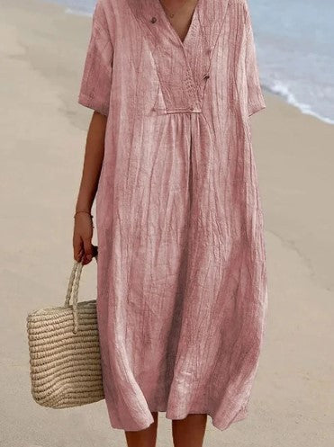 Nicola – Vielseitiges Lässiges Damenkleid aus Baumwolle und Leinen