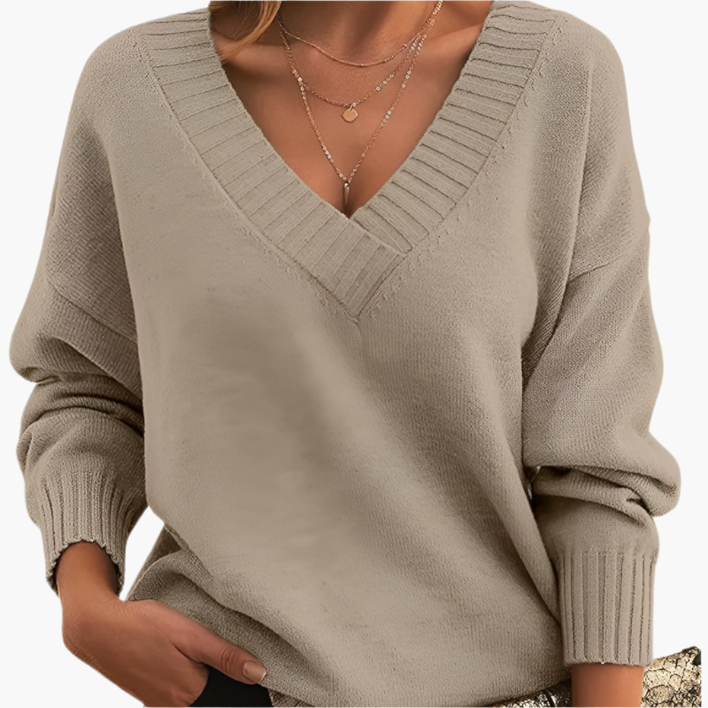 Damen Pullover V-Ausschnitt Strickpullover – Eleganter Alltags-Look für Herbst & Winter