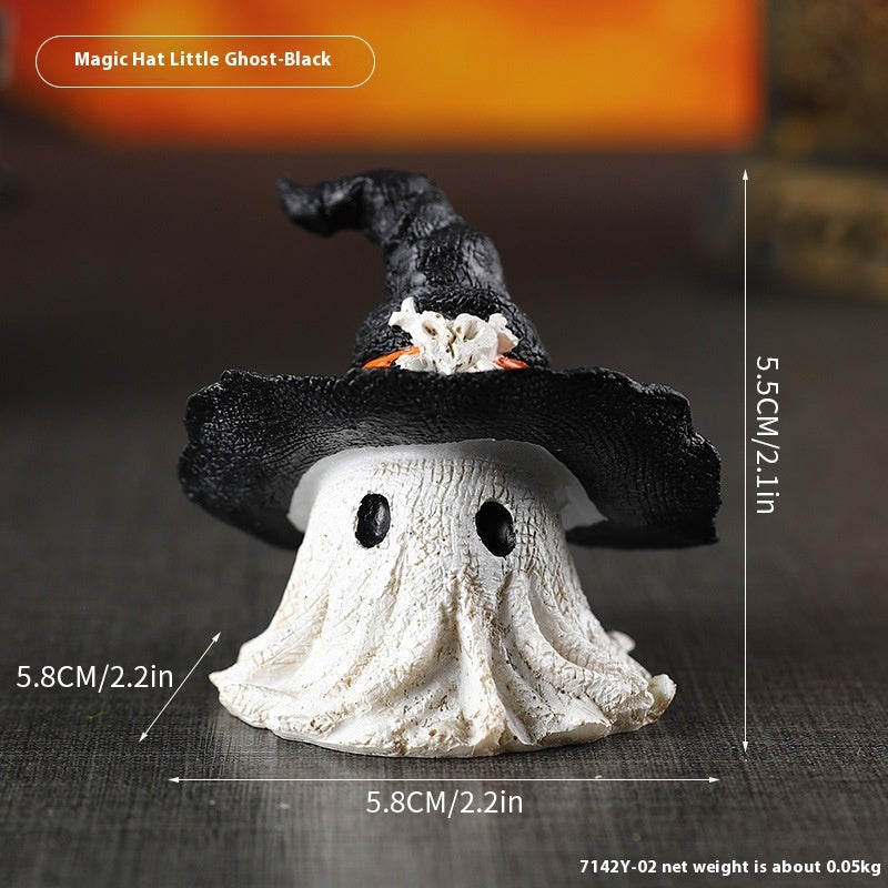 Halloween Dekofigur Geist mit Hexenhut – Zauberhafte Resin-Figur für gruselige Halloween-Atmosphäre