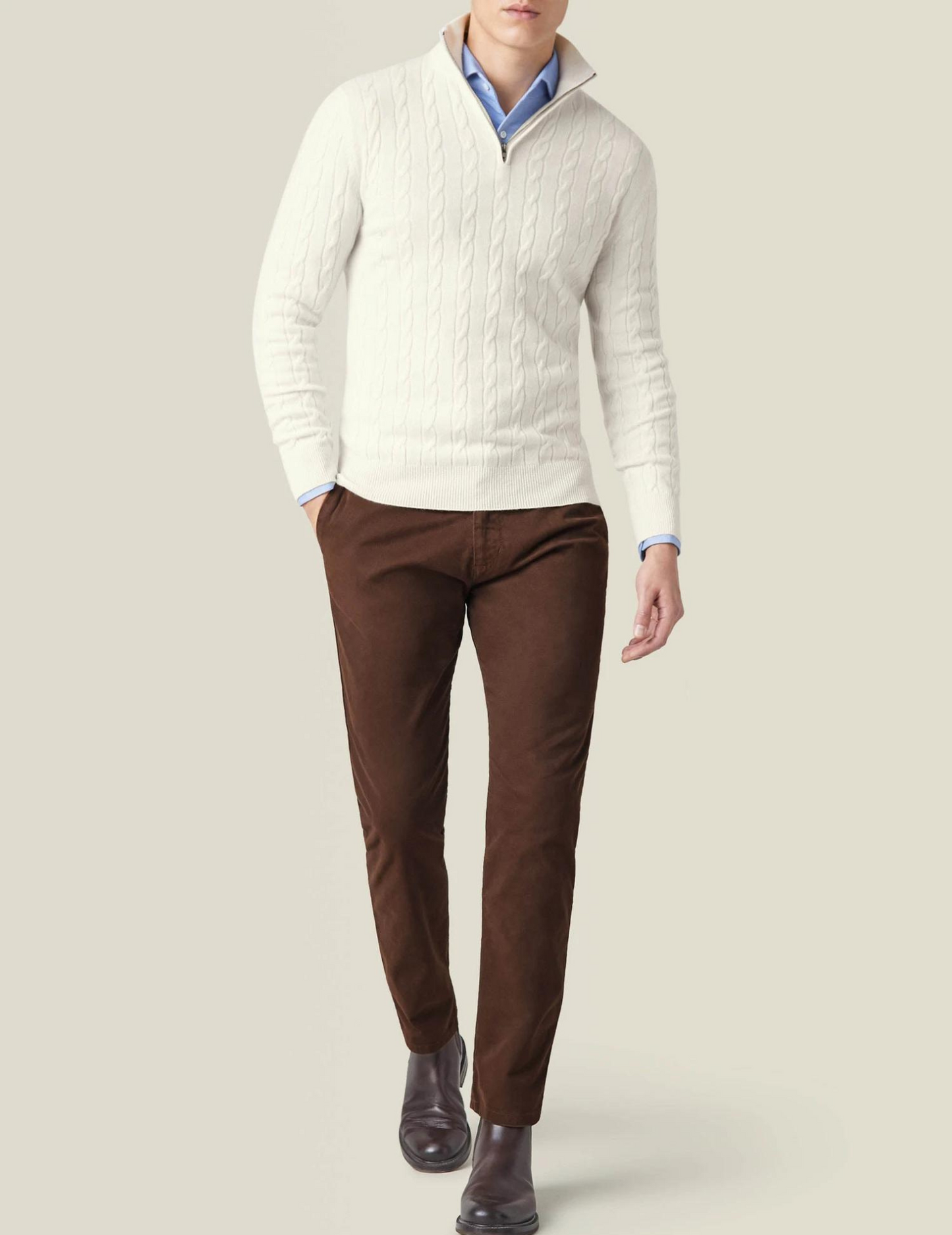 Herren Zopfmuster Pullover mit Reißverschluss – Klassischer Style für Business & Freizeit