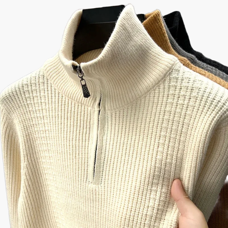 Damen Strickpullover mit Reißverschluss Stehkragen – Modischer Freizeitpullover für Herbst und Winter