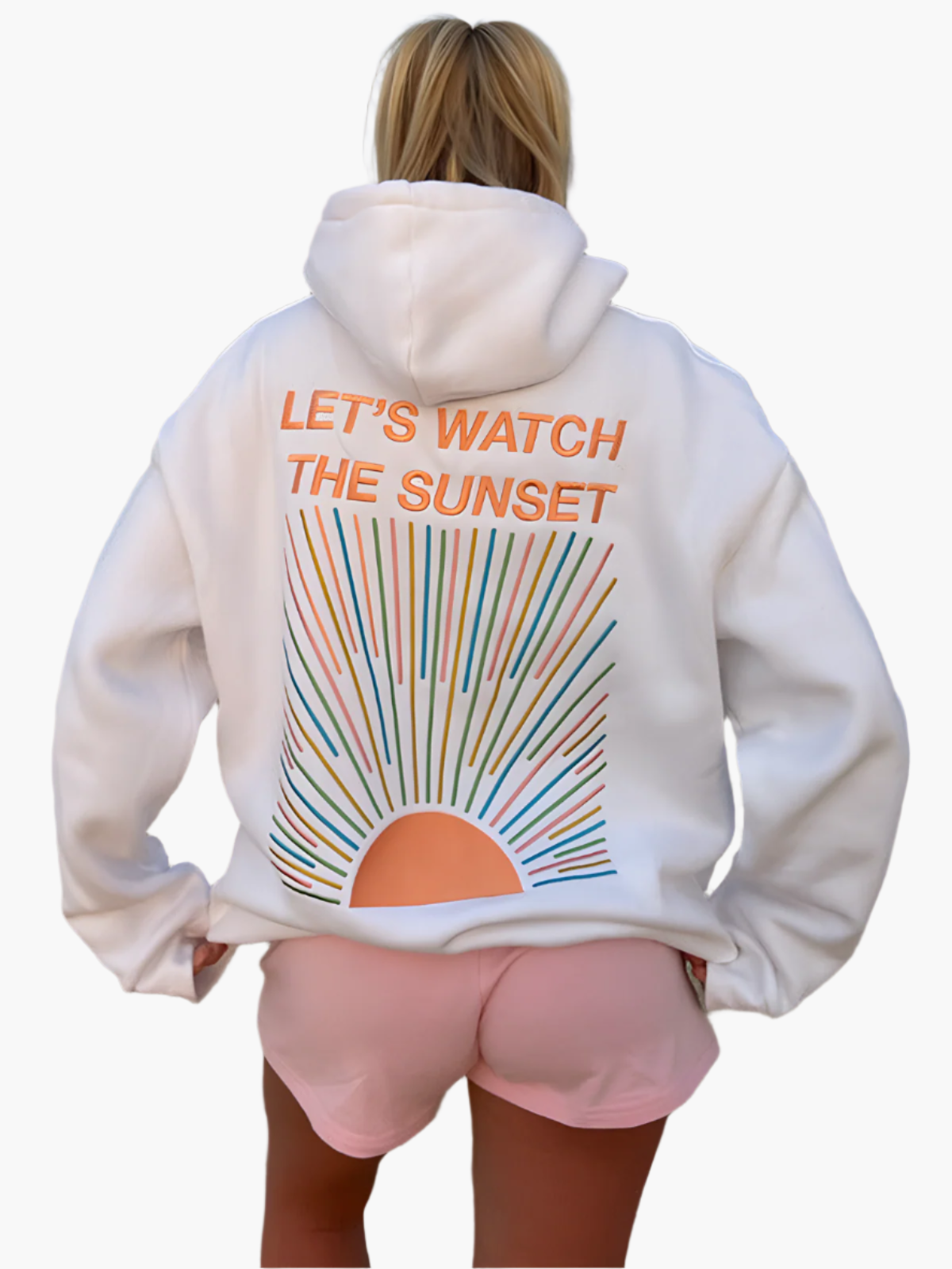 Damen Oversize Hoodie mit Sunset-Print und Spruch – Trendiger Kapuzenpullover für Freizeit & Strand