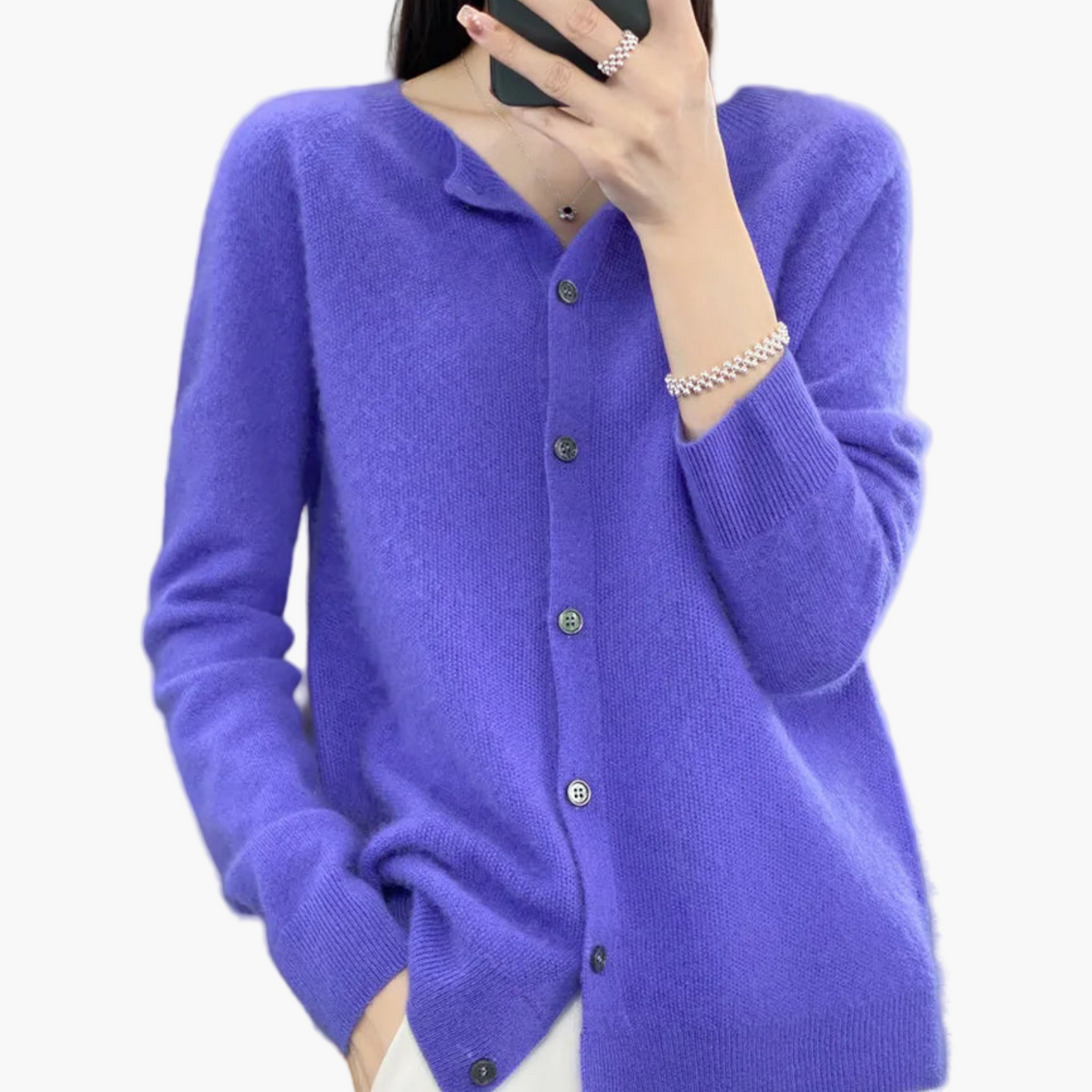 Damen Cardigan mit Rundhalsausschnitt – Klassischer Strickpullover für Alltag und Büro