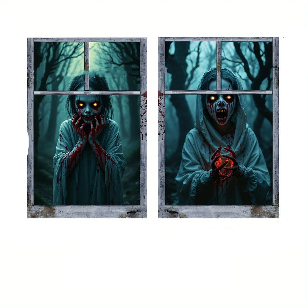 Halloween Fensterdeko – Gruselige Nonnenfigur für Spukhaus & Party