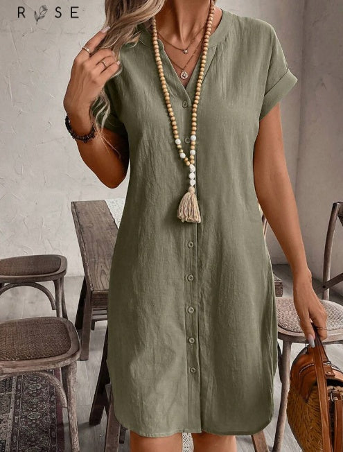 Frederick – Hemdblusenkleid mit Notch-Knopf und Batwing-Ärmeln