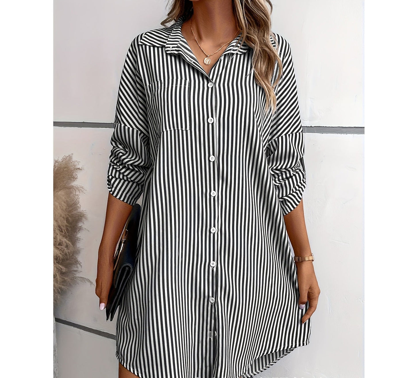 Barbara – Gestreiftes Hemdkleid mit Taschen