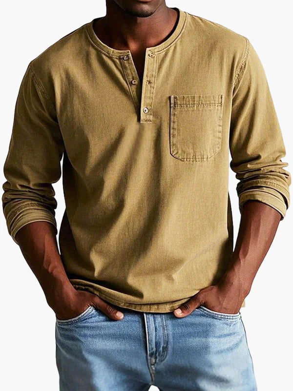 Herren Langarmshirt Henley-Stil – Zeitloses Freizeit- und Alltagsoberteil