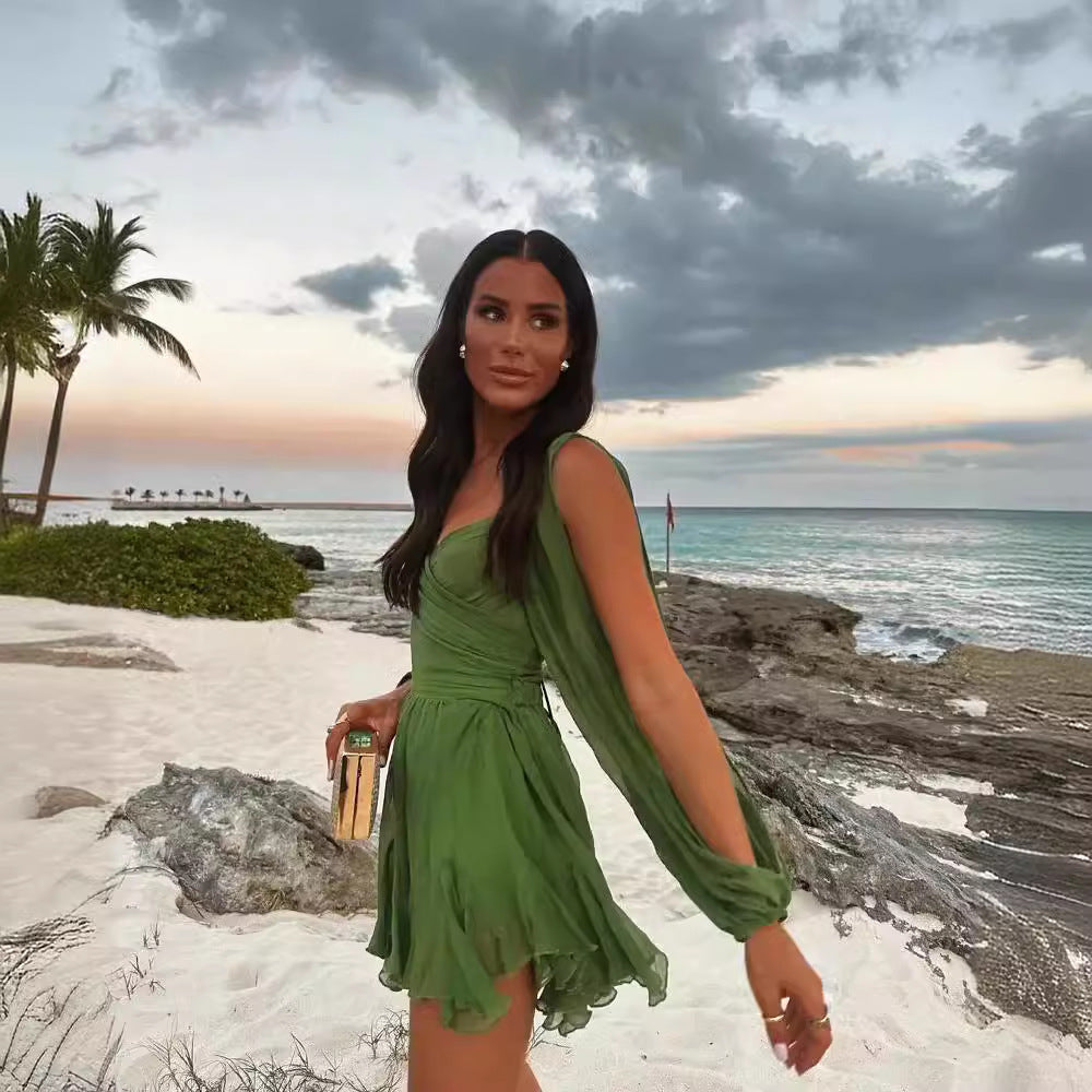 Wendy – Modisches Damenkleid mit Hohlen Laternenärmeln und Off-Shoulder V-Ausschnitt