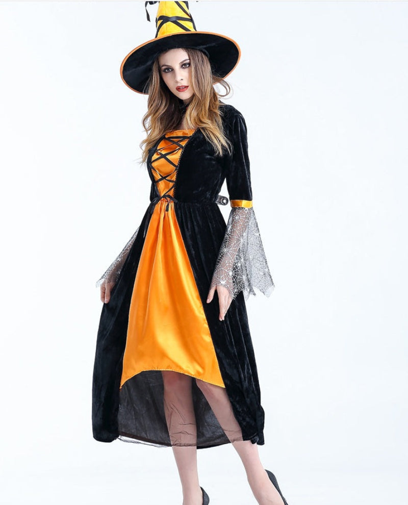 Damen Halloween Hexenkostüm – Verkleidung mit Hut für Erwachsene – Perfekt für Halloween-Partys & Verkleidung