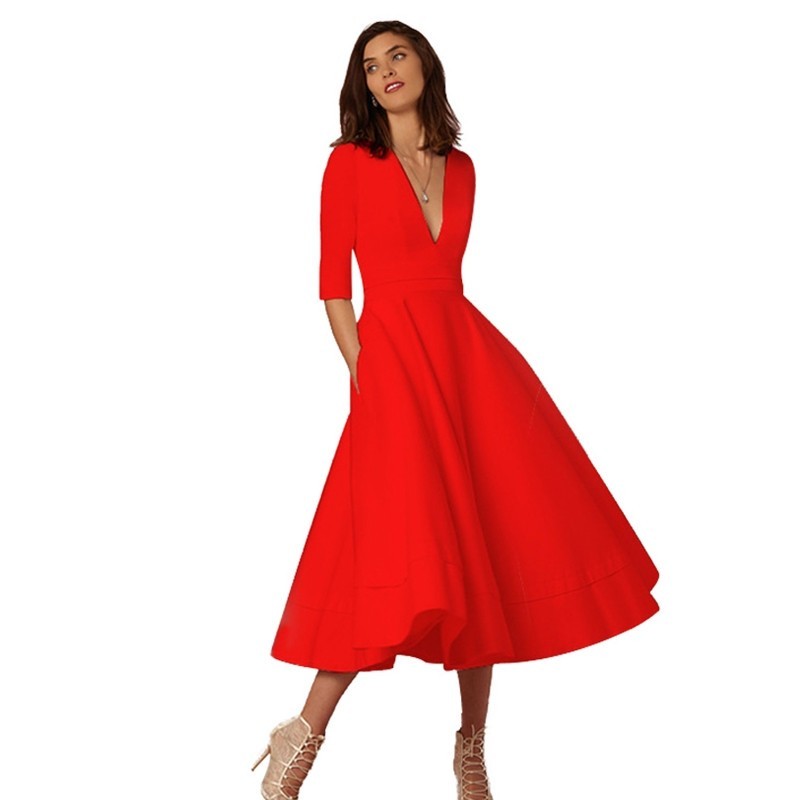 Alison – V-Ausschnitt Kleid im Retro 60er Swing Stil