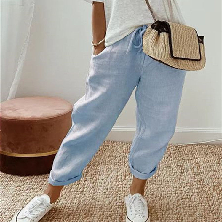 Samantha – Damenhose aus Baumwoll-Leinen in Unifarben