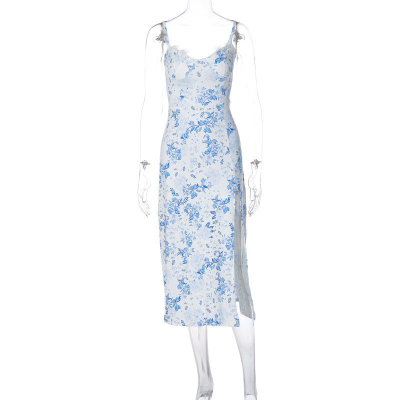 Caroline – Sexy Sommerkleid mit Spitzenblumenmuster und Schlitz