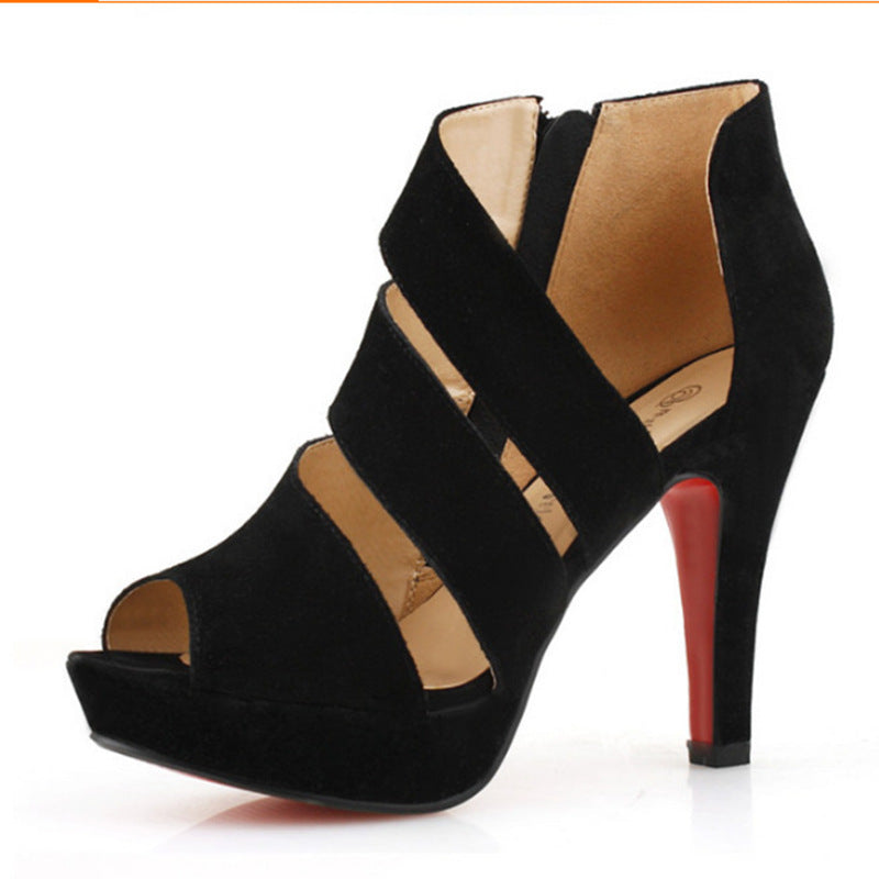 Catherine – Römische High Heels mit Fischmaul aus Wildleder