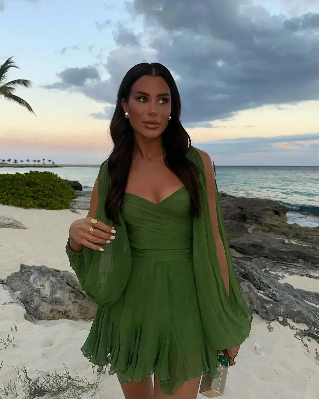 Wendy – Modisches Damenkleid mit Hohlen Laternenärmeln und Off-Shoulder V-Ausschnitt