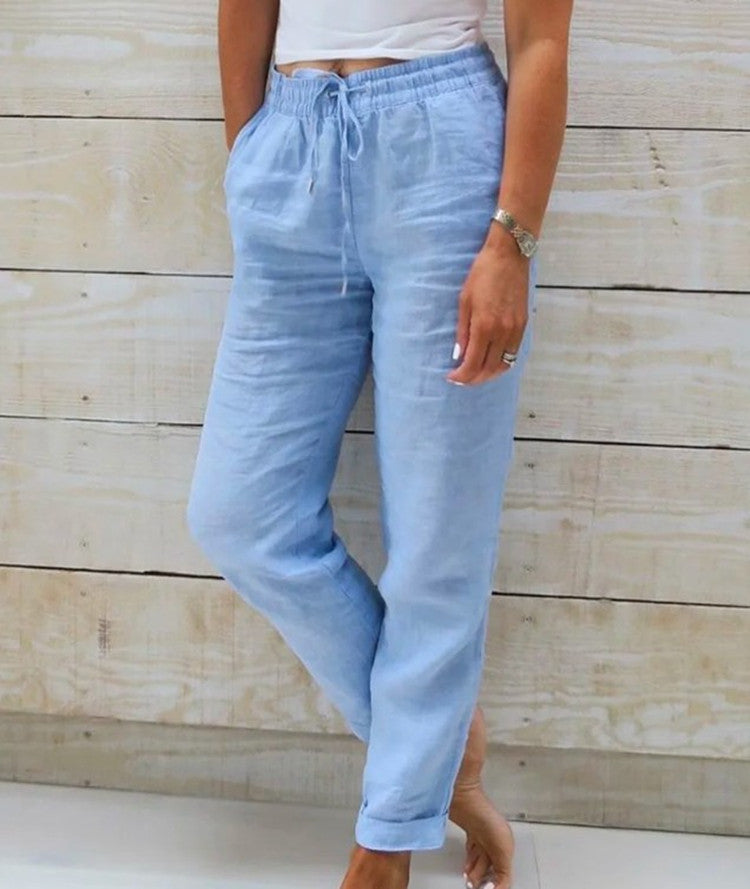 Andrea – Baumwoll-Leinen Damenhose mit Hoher Taille