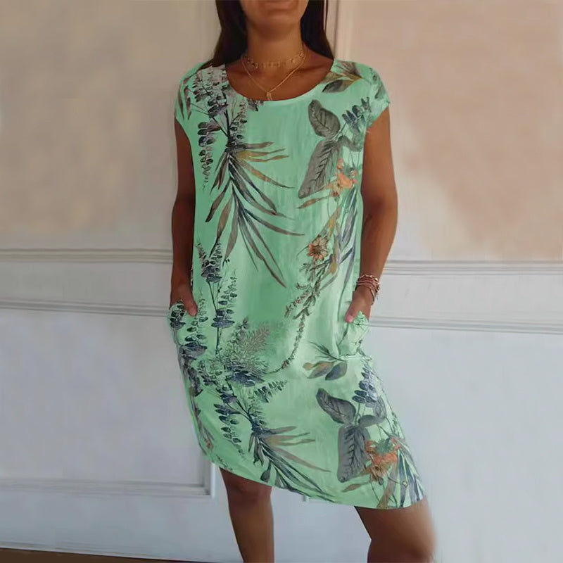 Nicole – Gerade Sommerkleid mit Blumen- und Blattmuster