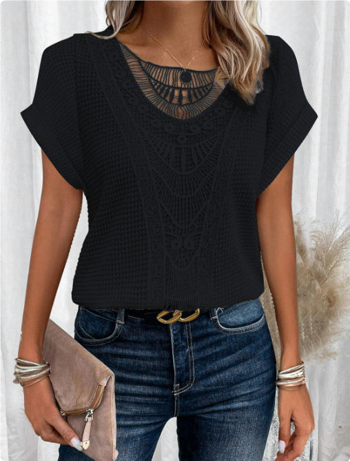 Megan – Sommerliches Kurzarm-T-Shirt mit Ausschnitt für Damen