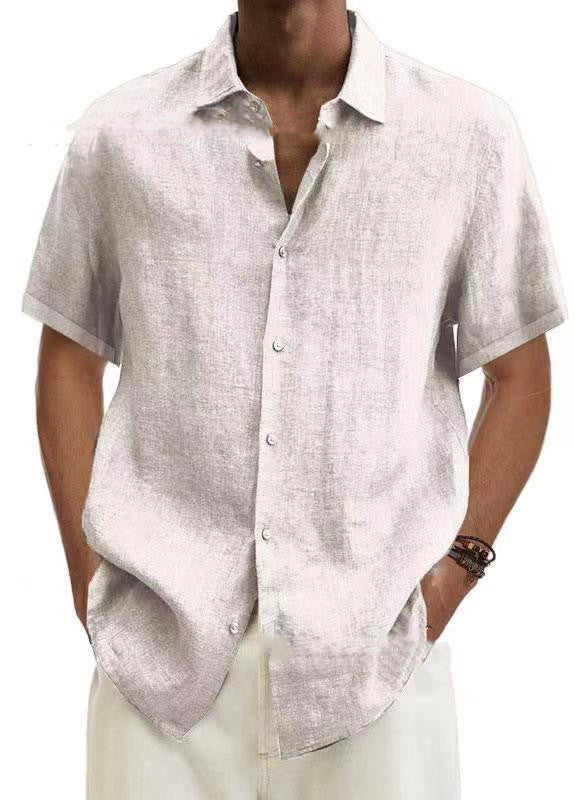 Herren Sommer Leinenhemd Kurzarm – Lässiges Freizeit Hemd im japanischen Stil