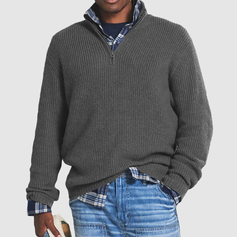 Herren Strickpullover Business-Casual mit Stehkragen und Reißverschluss – Modischer Freizeit- und Büro-Look
