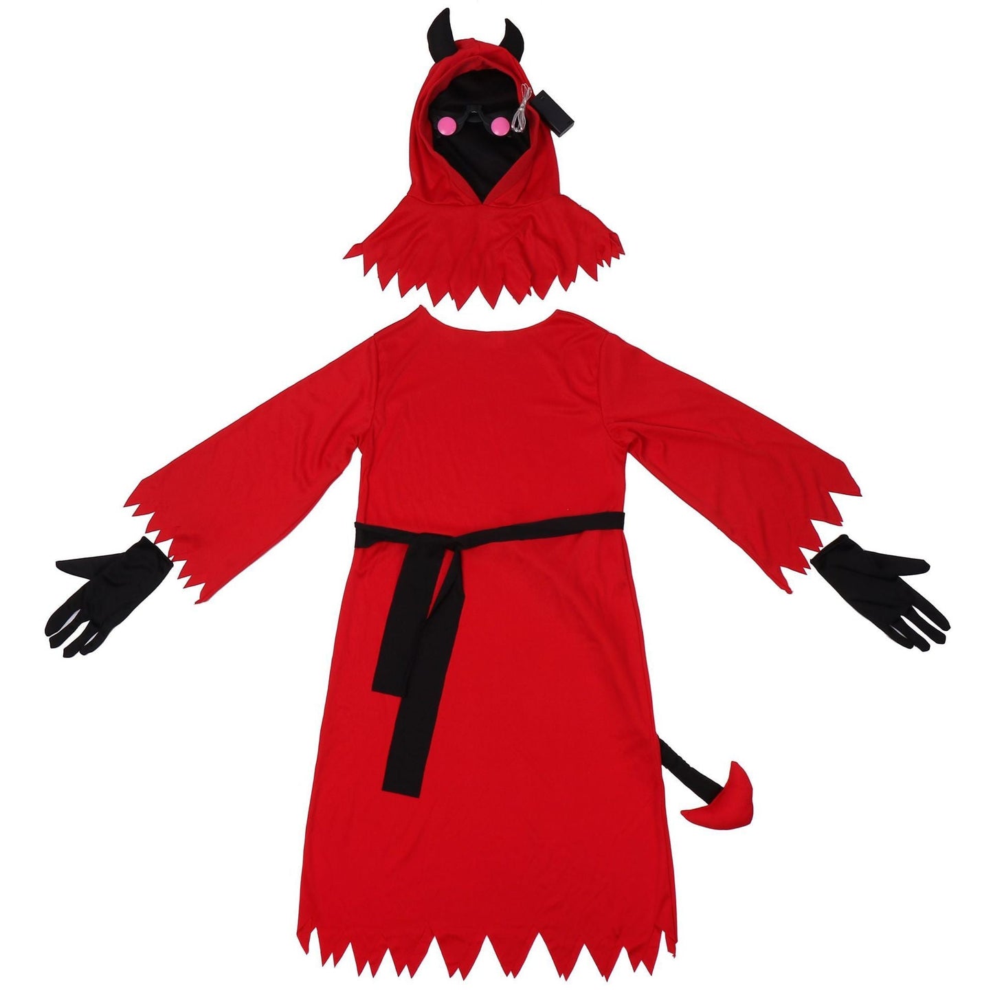 Halloween Kinder Teufel Kostüm mit Kapuze und leuchtenden Augen – Perfektes Grusel-Outfit für Halloween-Partys & Trick-or-Treat