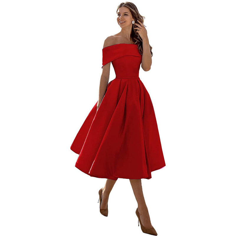 Michelle – Lässiges Trägerloses Satin-Party-Kleid