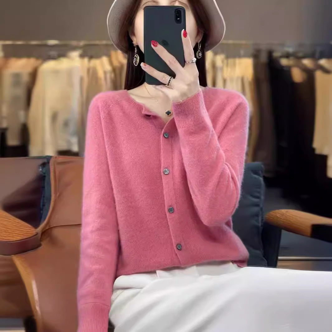 Katie – Merino Woll-Cardigan mit Rundhalsausschnitt und langen Ärmeln