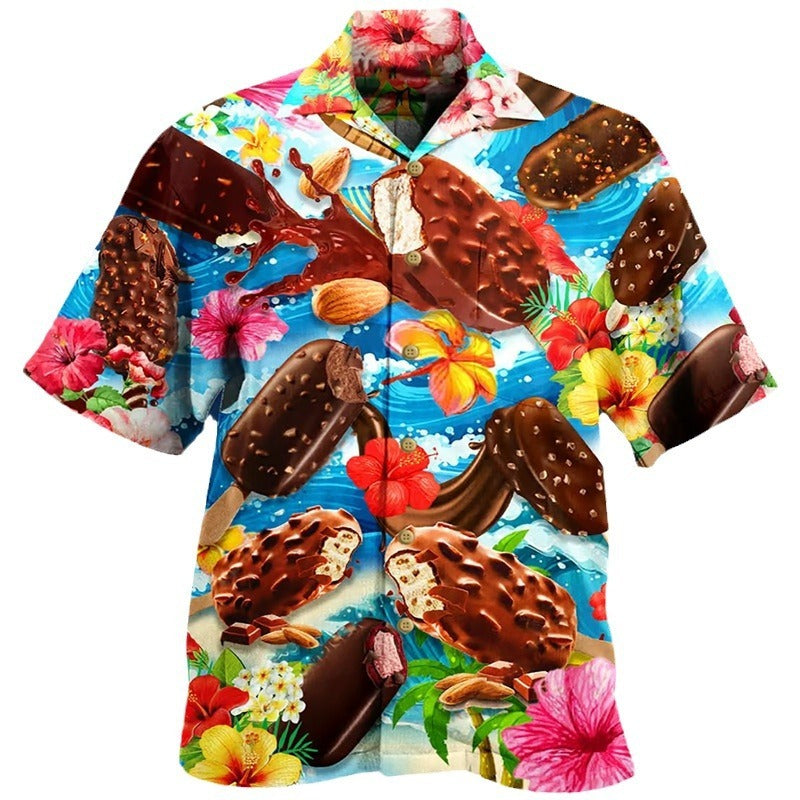 Herren Hawaiihemd mit Retro Eiscreme-Print – Buntes Kurzarm Freizeithemd für Sommer & Strand