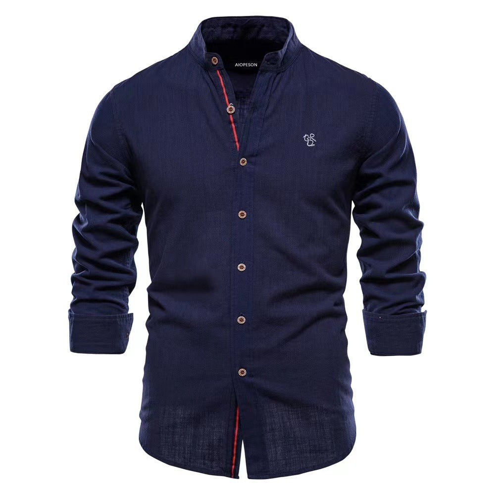 Herren Freizeithemd Slim Fit Stehkragen Modern Business Casual