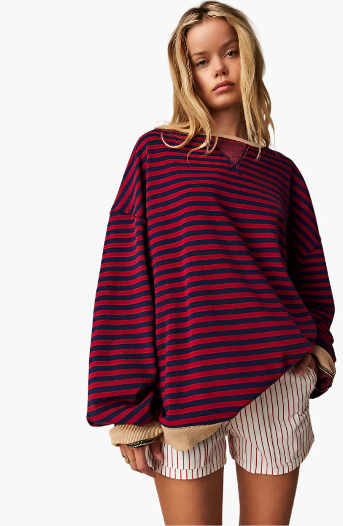 Damen Oversized Streifenpullover – Lässiger Herbst Sweater für Alltag & Freizeit
