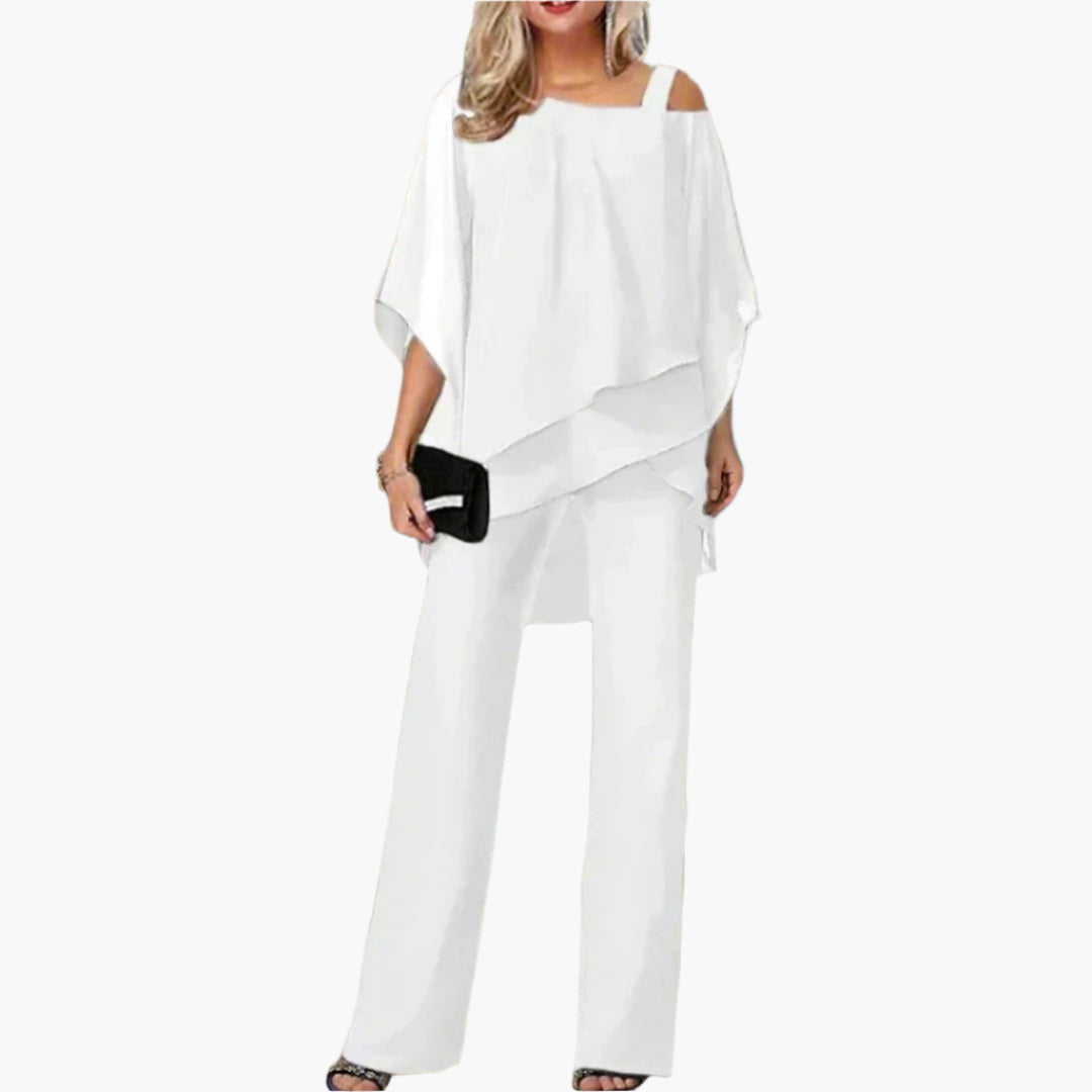 Damen Elegantes 2-teiliges Set mit Schulterfreiem Oberteil und Weiten Hosen – Perfekt für Feste & Besondere Anlässe