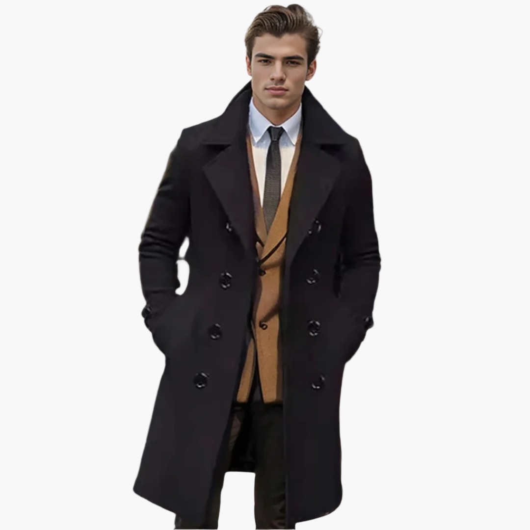 Herren Business Mantel Zweireiher – Klassischer, Eleganter Übergangs- und Wintermantel für Büro und Alltag