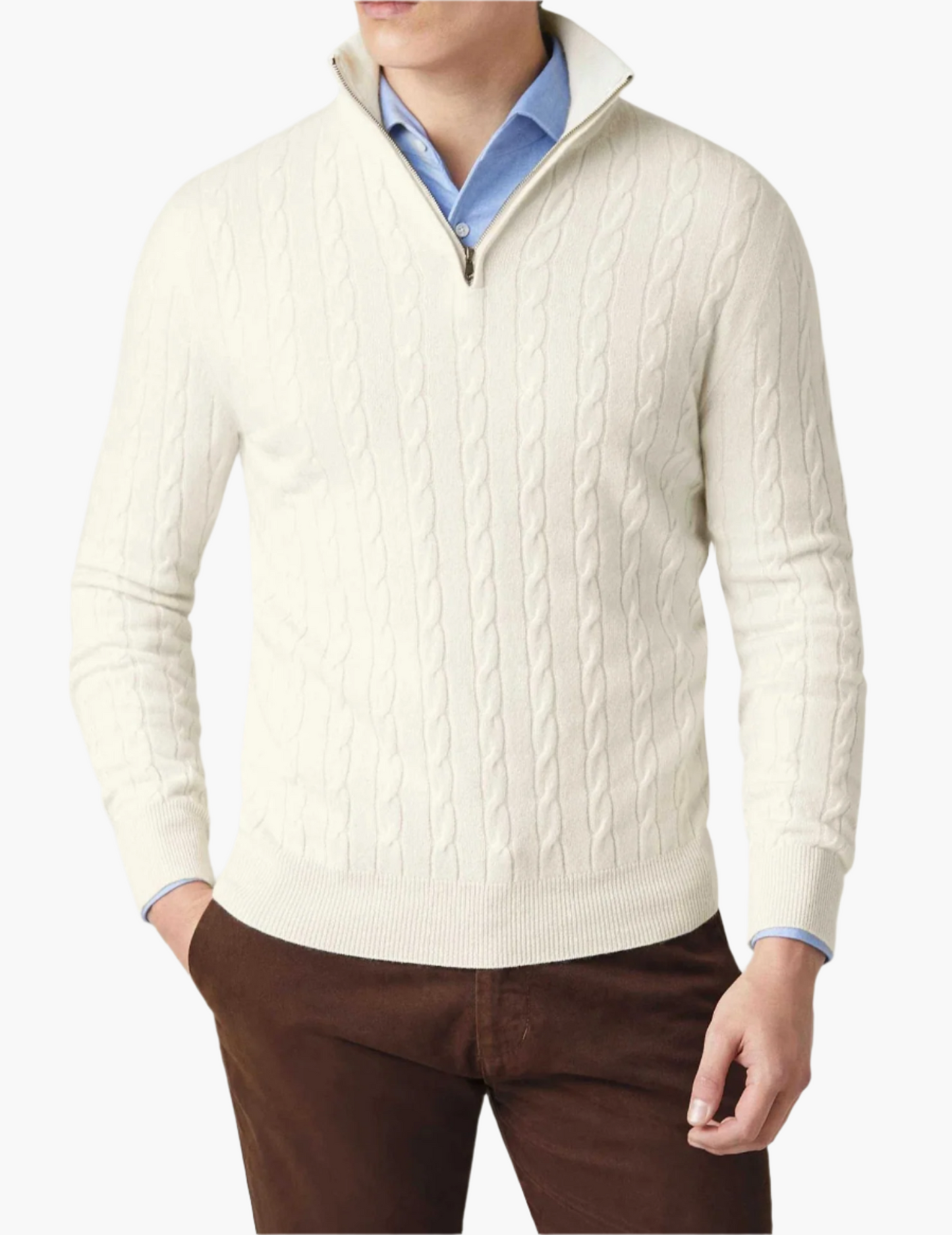 Herren Zopfmuster Pullover mit Reißverschluss – Klassischer Style für Business & Freizeit