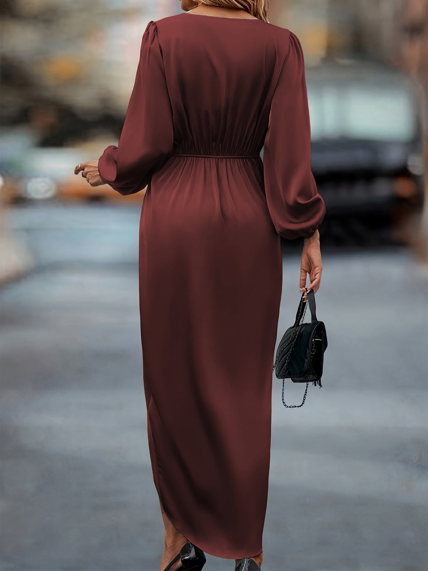Damen Festliches Wickelkleid mit Raffungen und V-Ausschnitt – Elegantes Abendkleid für besondere Anlässe
