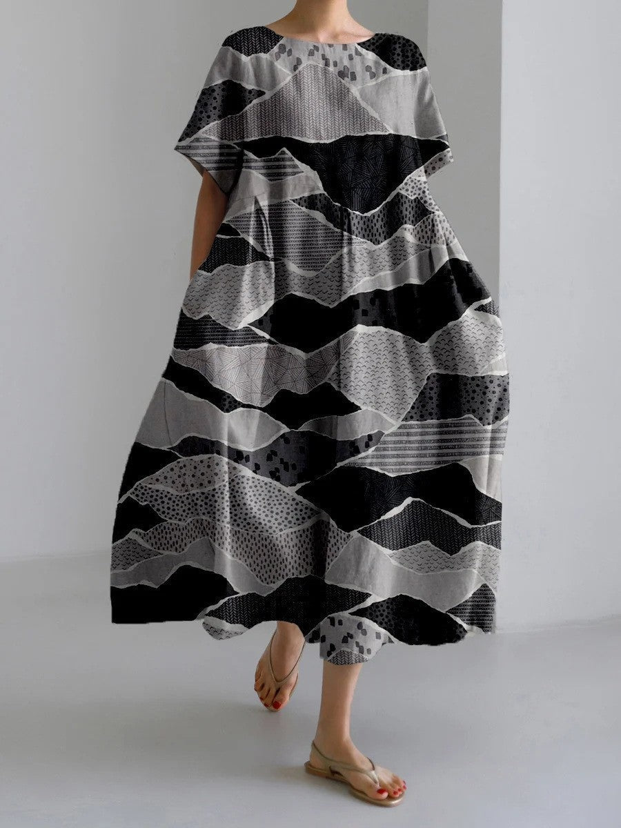 Damen Maxikleid im Retro-Stil mit großem Blumenmuster – Lockeres Sommerkleid für Alltag und Freizeit