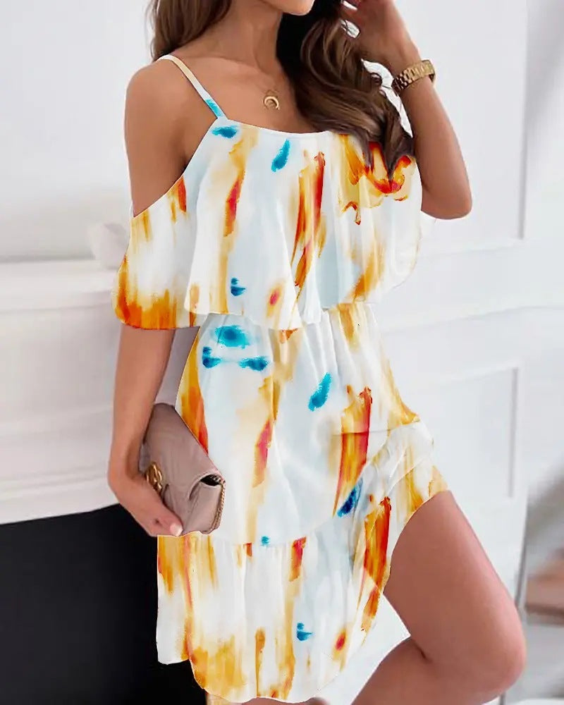 Tanya – Blumenbedrucktes Rüschensuspenders Kleid für Damen