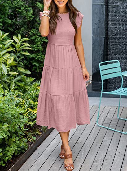 Alice – Bohemian Midi-Kleid mit kurzen Ärmeln