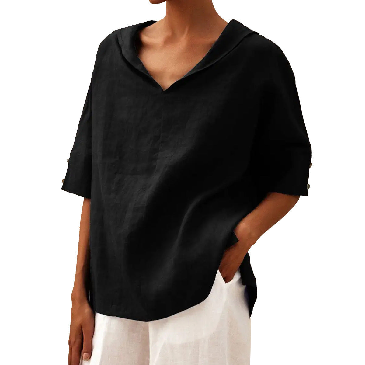 Damen Leinen Halbarm Bluse für Büro und Freizeit – Legerer Komfort, Eleganter Look