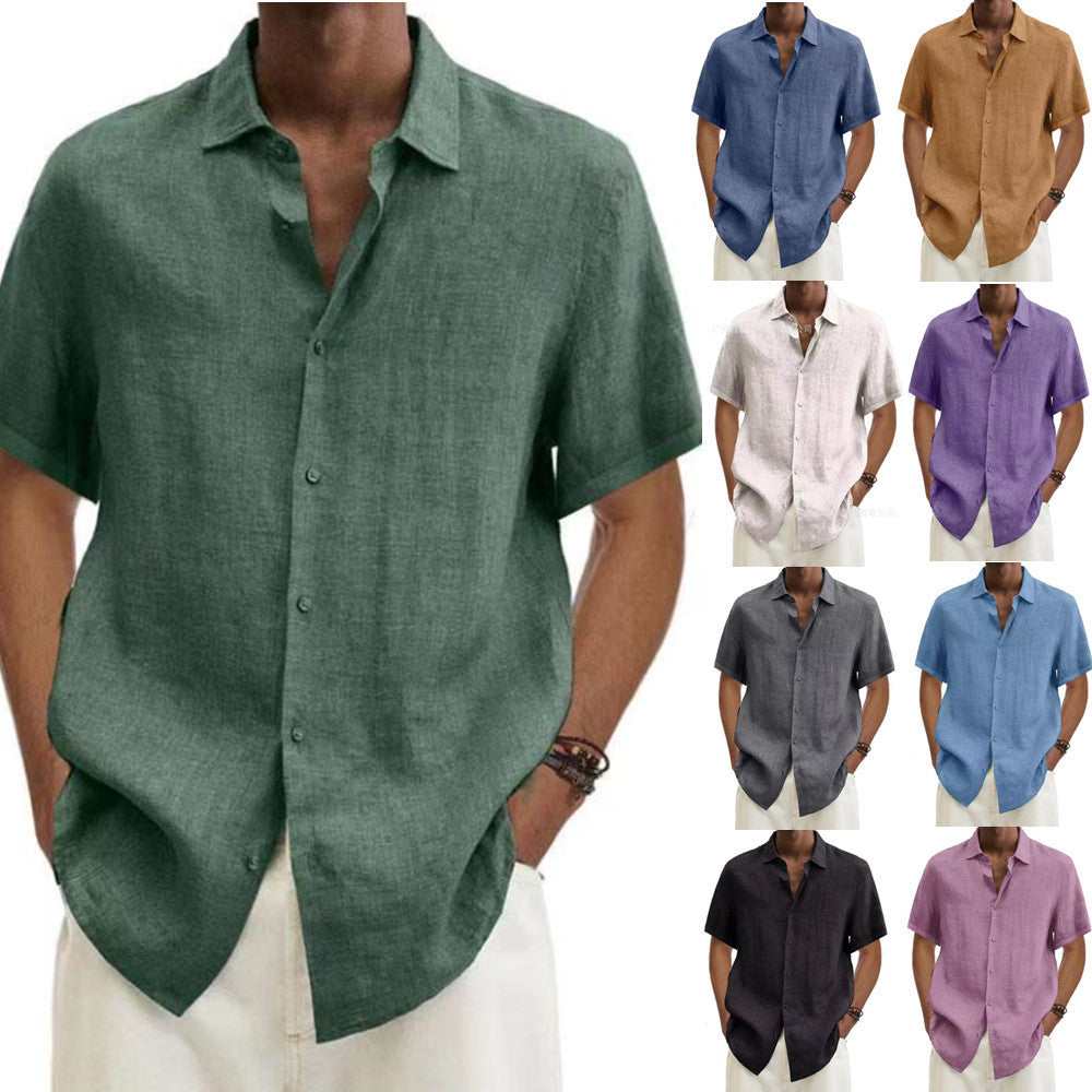 Herren Sommer Leinenhemd Kurzarm – Lässiges Freizeit Hemd im japanischen Stil