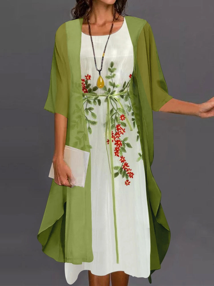Damen Festliches Chiffon Zweiteiler Kleid mit Spitzenbesatz – Elegantes Outfit für besondere Anlässe